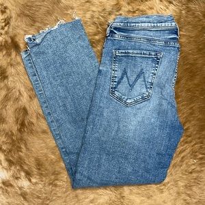 MOTHER mid rise rascal ankle fray